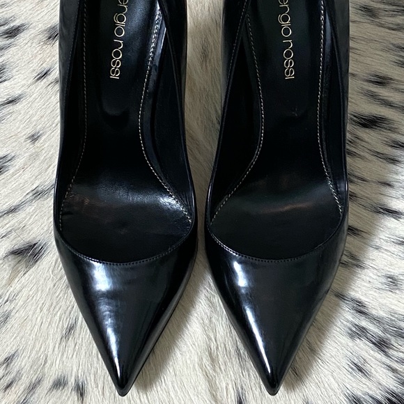 SERGIO ROSSI 105MM “GODIVA” POINTED TOE STILETTOS, SZ IT38 BLACK PATENT LEATHER - Picture 7 of 9